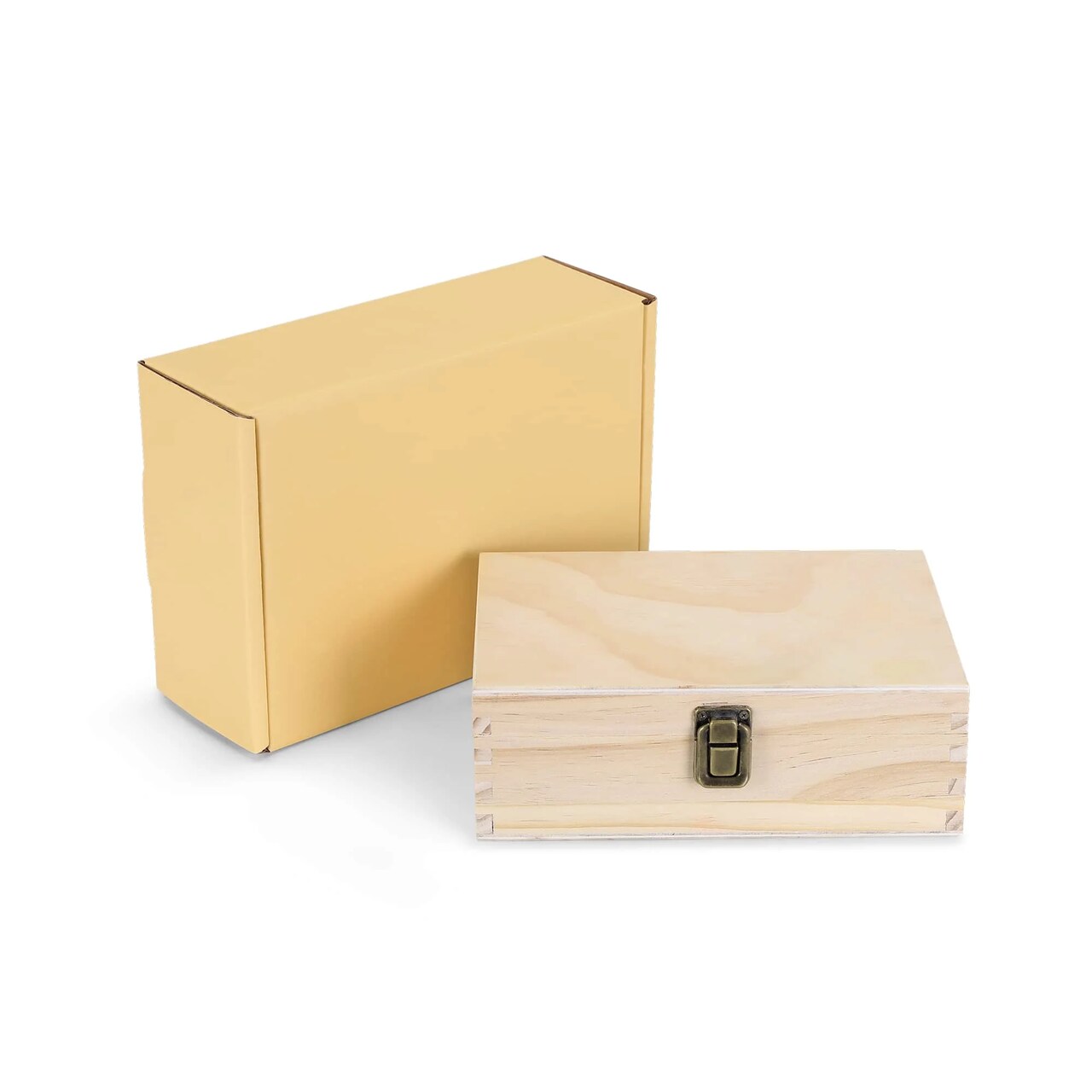 Makerflo Medium Pine Wood Memory Box with Black Felt Inside and Hinged with Clasp of Front, Keepsake Wooden Box Ideal for Craft and Personalization (Laser Engraving, Epoxy, UV DTF, and Vinyl)